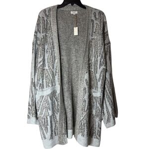 World Market Abstract Pattern Open Front Cardigan Sweater Cream Grey OS Wool NWT